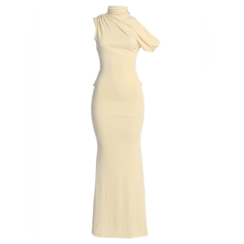 JLUX Label Cream Turtleneck open back maxi dress